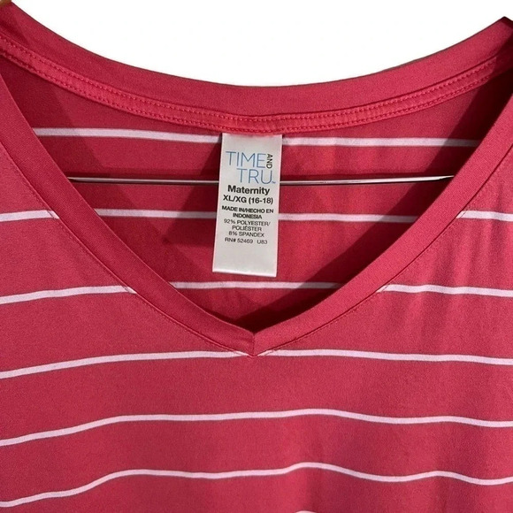 Time and Tru Maternity Pink and White Striped Top XL Short Sleeve V Neck Casual - Picture 4 of 4